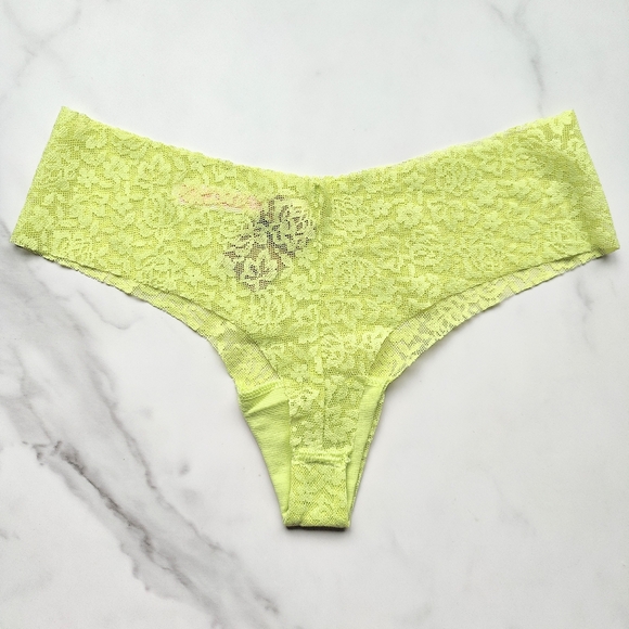 NWT PINK VICTORIA'S SECRET NO-SHOW SOFT LACE THONG PANTY IN GREEN SPRING SIZE SM - Picture 3 of 6